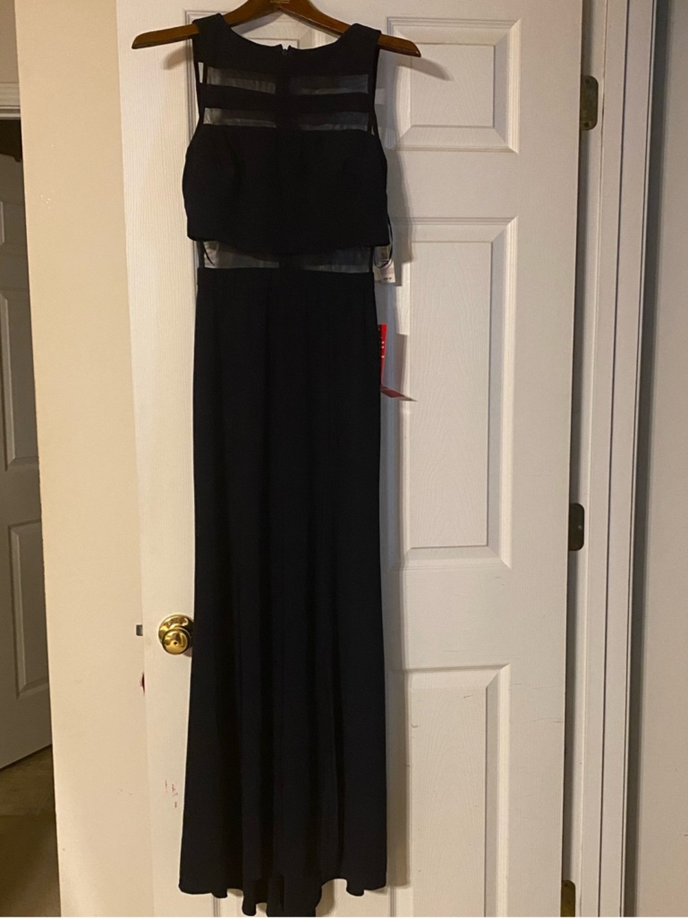 Sleeveless Navy Blue Maxi Dress with Sheer Paneling